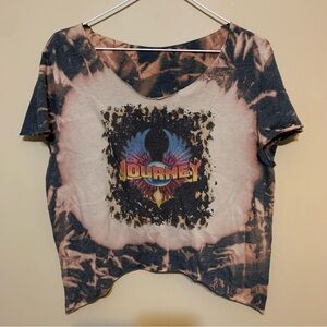 Journey Band T-shirt Distressed Bleach Tie Dye Cropped Vintage Classic Rock